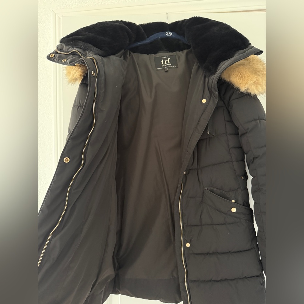 Zara Black Puffer Jacket with Fur Hood - Picture 5 of 9
